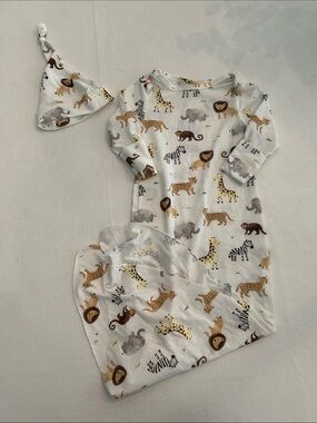 Starting Out Safari Animal Pajama Gown & Hat Set